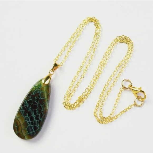 New Dragon Veins Agate Drop Gold Plated Necklace. - Picture 2 of 16